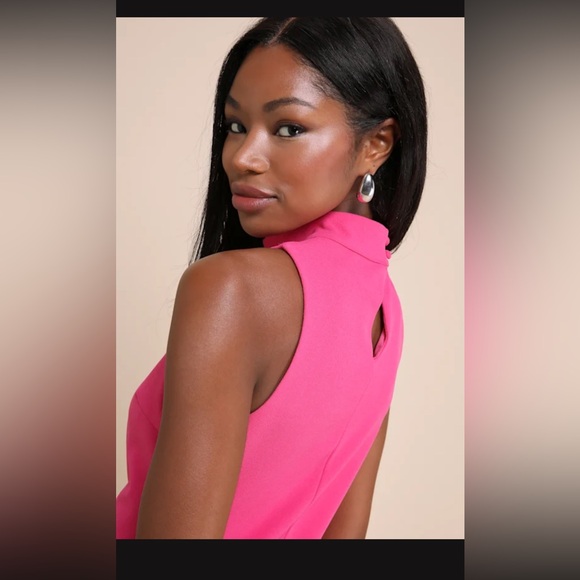 Lulus Eye-catching Charm Hot Pink Mock Neck Sleeveless Mini Dress - Size XS - Picture 2 of 4